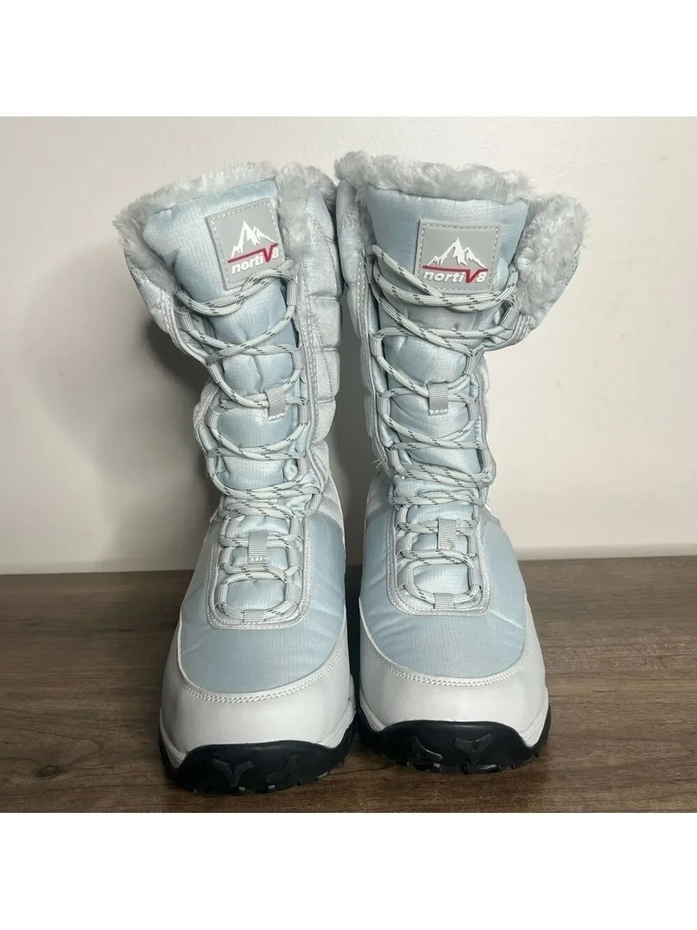 Nortiv 8 Mid Calf Wateproof Silver Blue Women’s Lace Up Winter Boot Size 9.5